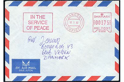 3,75 kr. In the Service of Peace firmafranko G3858 på luftpostbrev fra DANCON/UNFICYP d. 17.7.1997 til Vejen, Danmark.