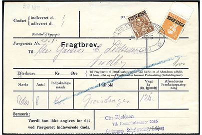 30 øre og 1 kr. Chr. X Postfærgemærker på fragtbrev for gods fra Esbjerg d. 2.3.1946 til Nordby, Fanø.