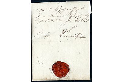 1816. Tjenestebrev mærket K.d.S.m.Att med fuldt indhold dateret i Sønderborg d. 10.5.1816 til Ærøeskøbing. På bagsiden Fr. VI laksegl: Sonderburger Zoll Ziegel