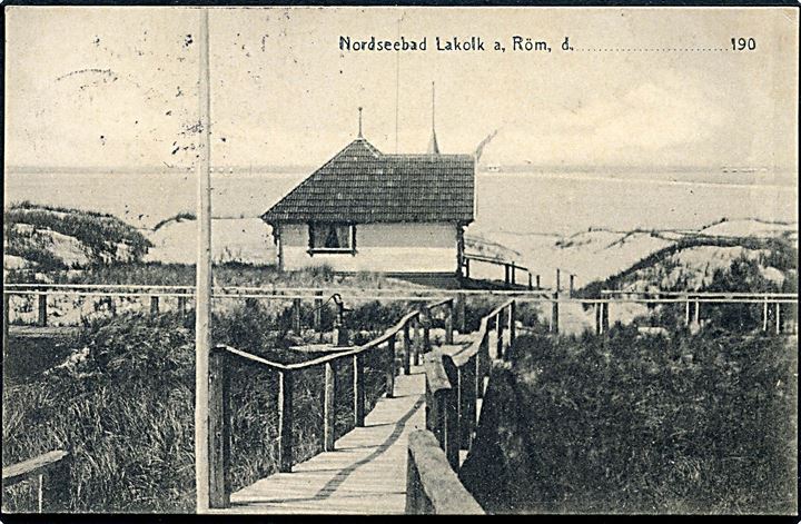 5 pfg. Germania på brevkort (Nordseebad Lakolk a. Röm) annulleret Lakolk *(Röm)* d. 12.7.1907 til Vegesack.