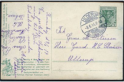 5 pfg. Germania på brevkort annulleret Ulderup (kr. Sonderburg) d. 8.6.1914 til Ullerup.
