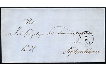 1858. Ufrankeret tjenestebrev mærket K.T. med uldent antiqua Rønne d. 12.10.1858 til Kjøbenhavn.