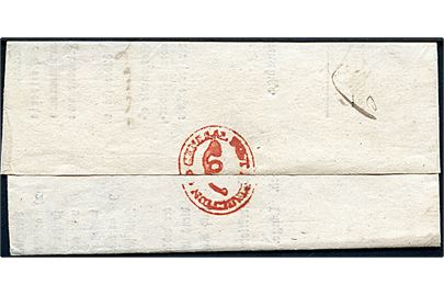 1813. Cirkulære udsendt som tjenestebrev mærket K.T. fra General-Postdirektionen i Kjøbenhavn d. 18.9.1813 til postmesteren i Grenaa. På bagsiden rødt seglstempel: (Posthorn) General Post Direktionen.