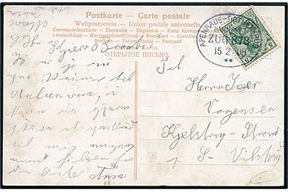 5 pfg. Germania på brevkort (Kortspillere) annulleret med bureaustempel Apenrade - Rothenkrug Bahnpost Zug 873 d. 15.2.1908 til S. Vilstrup.