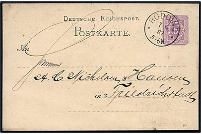 5 pfg. Ciffer helsagsbrevkort annulleret med enringsstempel Rödding ** d. 7.6.1887 til Friedrichstadt.