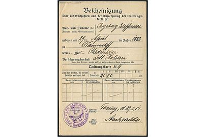 Kvittering dateret d. 27.5.1910 med officielt stempel: Amt Hammeleff * Kreis Apenrade *.