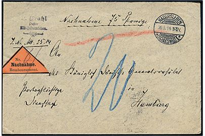 Ufrankeret portopligtig tjenestebrev med opkrævning stemplet Hadersleben *(Schleswig)1* d. 30.5.1914 til Hamburg. Udtakseret i 20 pfg. porto.