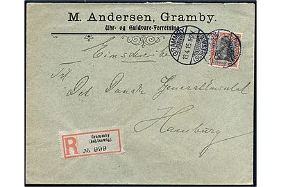 30 pfg. Germania single på anbefalet brev fra Gramm (Schleswig) d. 13.4.1915 til danske generalkonsulat i Hamburg.