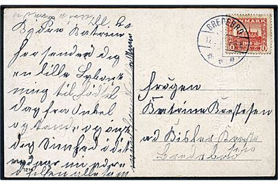 10 øre Genforening på lokalt brevkort annulleret med brotype IVb Bredebro sn1 d. 12.?.1922. 