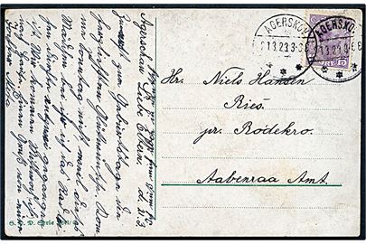 15 øre Chr. X på brevkort annulleret med brotype IVb Agerskov d. 21.3.1923 til Rødekro.