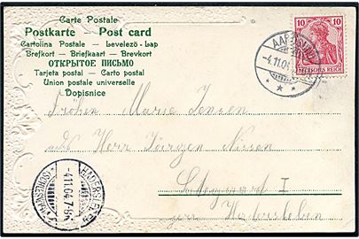 10 pfg. Germania på brevkort stemplet Aarösund d. 4.11.1904 til Ladegaard I pr. Hadersleben.
