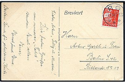 15 øre Karavel på brevkort annulleret med brotype IIIb Rø d. 1.7.1929 til Berlin, Tyskland.