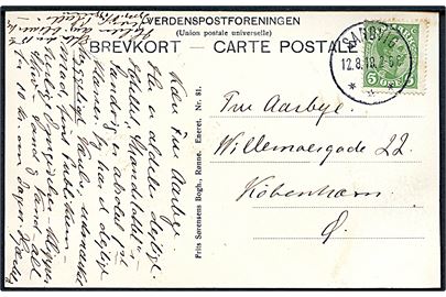 5 øre Chr. X på brevkort annulleret med brotype IIIb Sandvig d. 12.8.1918 til København.