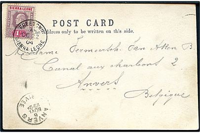 1d Edward VII på brevkort (Susu Bondo Girls, Sierra Leone) stemplet Freetown Sierra Leone d. 22.10.1904 til Antverpen, Belgien.
