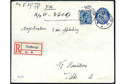 20 øre helsagskuvert (fabr. 31-Kl.) opfrankeret med 20 øre Chr. X sendt som lokalt anbefalet brev fra Hellerup d. 16.4.1921 til København.