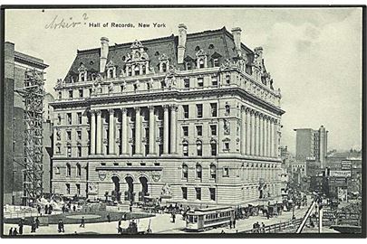 Sporvogn foran Hall of Records i New York, USA. The American News Compagny no. 8335.