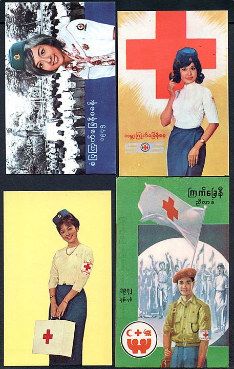 Burmesisk Røde Kors. 4 propagandakort.