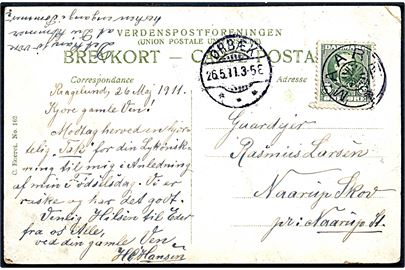 5 øre Fr. VIII på brevkort annulleret med stjernestempel MAARE og sidestemplet Ørbæk d. 26.5.1911 til Naarup St.