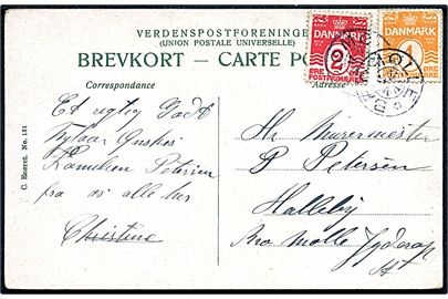 1 øre og 2 øre Bølgelinie på lokalt brevkort annulleret med stjernestempel BROMØLLE.