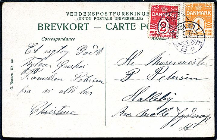 1 øre og 2 øre Bølgelinie på lokalt brevkort annulleret med stjernestempel BROMØLLE.
