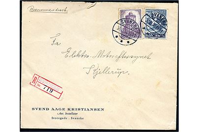 10 øre Rundetårn og 40+5 øre Frihedsfonden på anbefalet brev fra Svaneke d. 30.1.1948 til Kjellerup.
