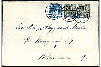 4 øre Bølgelinie og 8/12 øre Provisorium i parstykke på brev fra Nibe d. 2.10.1924 til København.