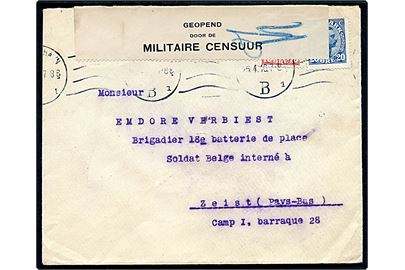 10 øre og 20 øre Chr. X på 2. vægtkl. brev fra Kjøbenhavn d. 25.4.1916 til interneret belgisk soldat i Zeist, Holland. Åbnet af hollandsk militær censur og ank.stemplet Legerplaats bij Zeist d. 29.4.1916.