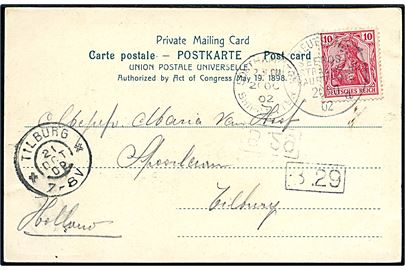 10 pfg. Germania på brevkort (Dampfer Barbarossa) annulleret med skibsstempel Deutsche Seepost Australische Hauptlinie a d. 20.10.1902 og sidestemplet Southampton Ship Letter d. 20.10.1902 til Tilburg, Holland.