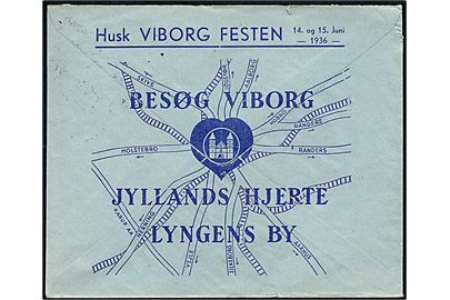 15 øre H. C. Andersen på illustreret firmakuvert fra Viborg Stifts Folkeblad stemplet Viborg d. 19.6.1936 til Hjørring.