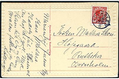 10 øre Chr. X på julekort 1919 annulleret med stjernestempel LYDERSLEV til Ruthsker på Bornholm.