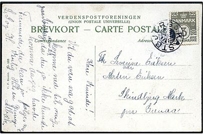 3 øre Bølgelinie på lokalt brevkort annulleret med stjernestempel KASTBJERG til Skindbjerg Mark pr. Grenaa.