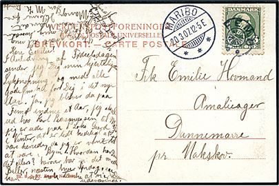 5 øre Chr. IX på brevkort annulleret med stjernestempel FEMØ og sidestemplet Maribo d. 20.3.1907 til Dannemarre pr. Nakskov.