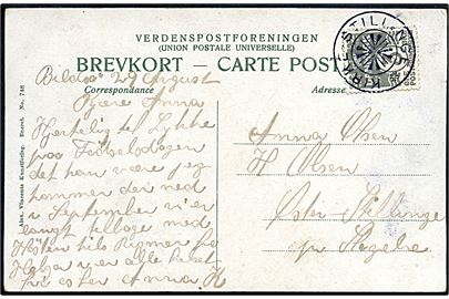 3 øre Bølgelinie på lokalt brevkort annulleret med stjernestempel KIRKE-STILLINGE til Øster-Stillinge pr. Slagelse.