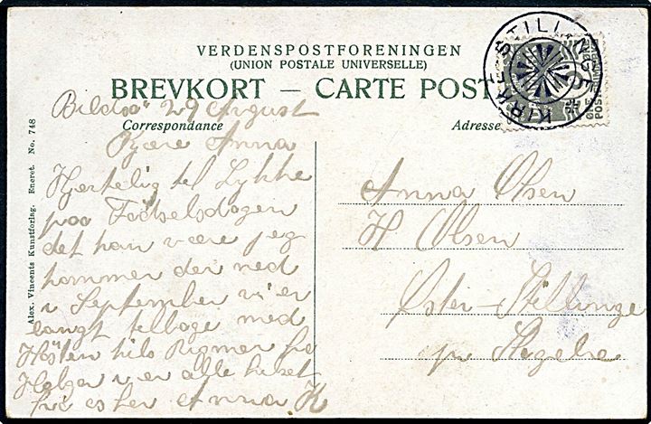 3 øre Bølgelinie på lokalt brevkort annulleret med stjernestempel KIRKE-STILLINGE til Øster-Stillinge pr. Slagelse.