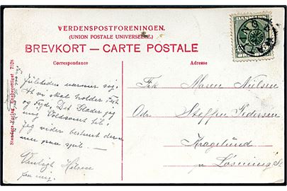 5 øre Fr. VIII på brevkort annulleret med stjernestempel HATTING til Kragelund pr. Løsning St.