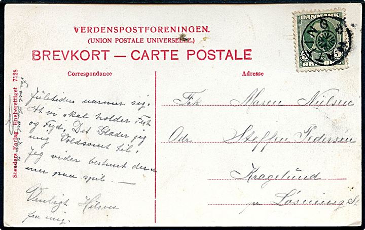 5 øre Fr. VIII på brevkort annulleret med stjernestempel HATTING til Kragelund pr. Løsning St.