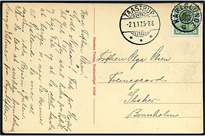 5 øre Chr. X på brevkort annulleret med stjernestempel KARLSLUNDE og sidestemplet Taastrup d. 2.1.19117 til Ibsker på Bornholm.