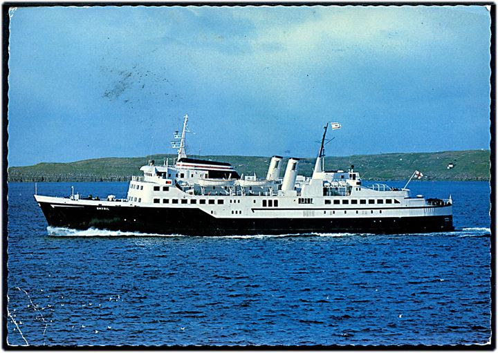 125 øre Fiskefartøj på brevkort (Færgen M/S Smyril) annulleret med islandsk stempel i Seydisfjördur d. 12.7.1978 og sidestemplet Paquebot til Gebrünn, Tyskland. Private skibsstempler: Smyril og From Faroes.