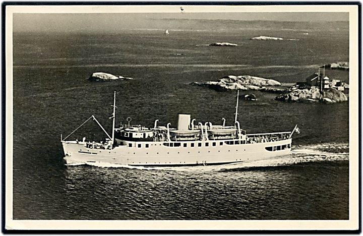 15 öre Gustaf på brevkort (M/S Kronprinsessan Ingrid Göteborg-Frederikshavn) annulleret med skibsstempel Från Danmark og sidestemplet Göteborg d. 24.5.1949 til Gubbestad.