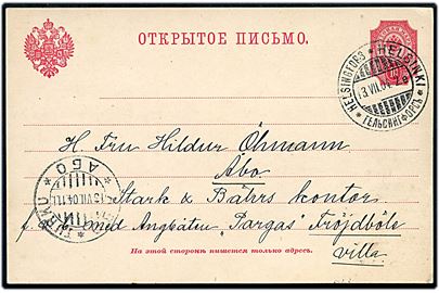 10 pen. helsagsbrevkort sendt som skærgårdspost fra Helsingfors d. 13.8.1904 via Åbo med Ångbåten Pargas til Villa Fröjdböle.
