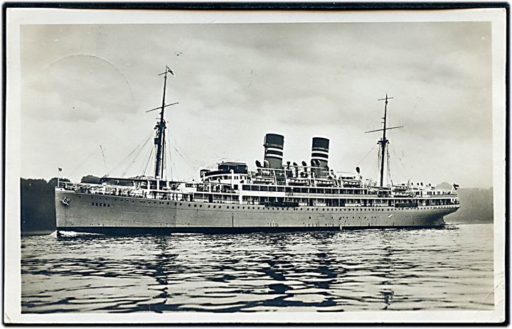 15 pfg. Hindenburg på brevkort (S/S Ubena, Woermann Line) skrevet ombord på S/S Ubena i Southampton og annulleret med skibsstempel Deutsche Seepost Linie Hamburg - Ostafrika d. 18.12.1929 til København, Danmark.