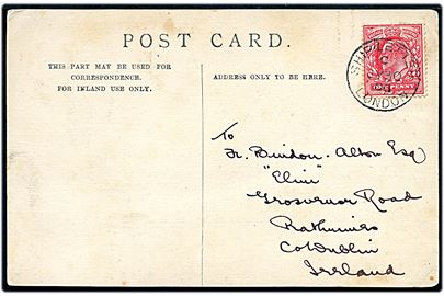 1d Edward VII på brevkort (Union Castle Line S/S Galician) dateret i Las Palmas og annulleret med skibsstempel Ship Letter London d. 30.7.1906 til Dublin, Ireland.
