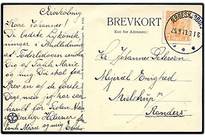 7 øre Chr. X på brevkort annulleret med brotype IIIb Ærøeskjøbing d. 29.8.1919 til Randers.