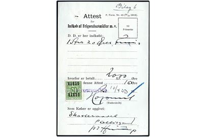 10 øre Gebyr provisorium annulleret med kontorstempel Hurup Postkontor på Attest for Indkøb af Frigørelsesmidler dateret d. 10.4.1923. 