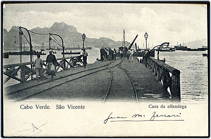 25 reis Provisorium på brevkort (Sao Vincent, Cabo Verde) annulleret med svagt stempel og sidestemplet Southampton Ship-Letter d. 4.2.1903 til Rom, Italien.