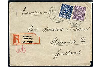 20 pfg. og 40 pfg. Fælles udg. på lille anbefalet brev stemplet Grammby (Schleswig) d. 27.2.1920 til Hillerød, Danmark.