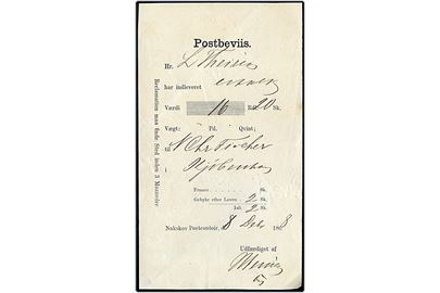 Fortrykt postbevis fra Nakskov Postcontoir d. 8.12.1868.