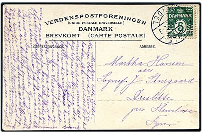 5 øre Bølgelinie på brevkort (Partier fra Billund) annulleret med vanskeligt bureaustempel Vejle - Vandel T.3 d. 2.7.1913 til Dreslette pr. Flemløse. 