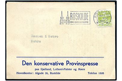 12 øre Bølgelinie single på illustreret tryksag fra Den konservative Provinspresse i Roskilde d. 27.11.1952 til Hobro.