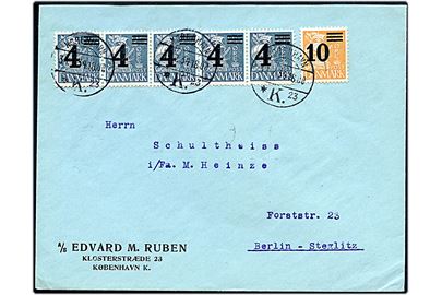 4/25 øre (5-stribe) og 10/30 øre Provisorium på brev fra København d. 31,7,1934 til Berlin, Tyskland.
